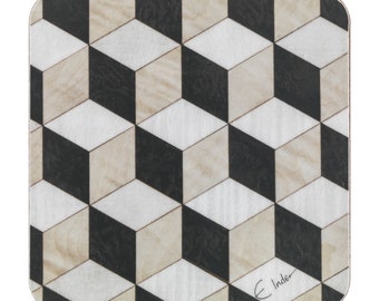 Art Deco Coasters: Abstract Geometric Design - Black, White & Latte - Letterbox Gift
