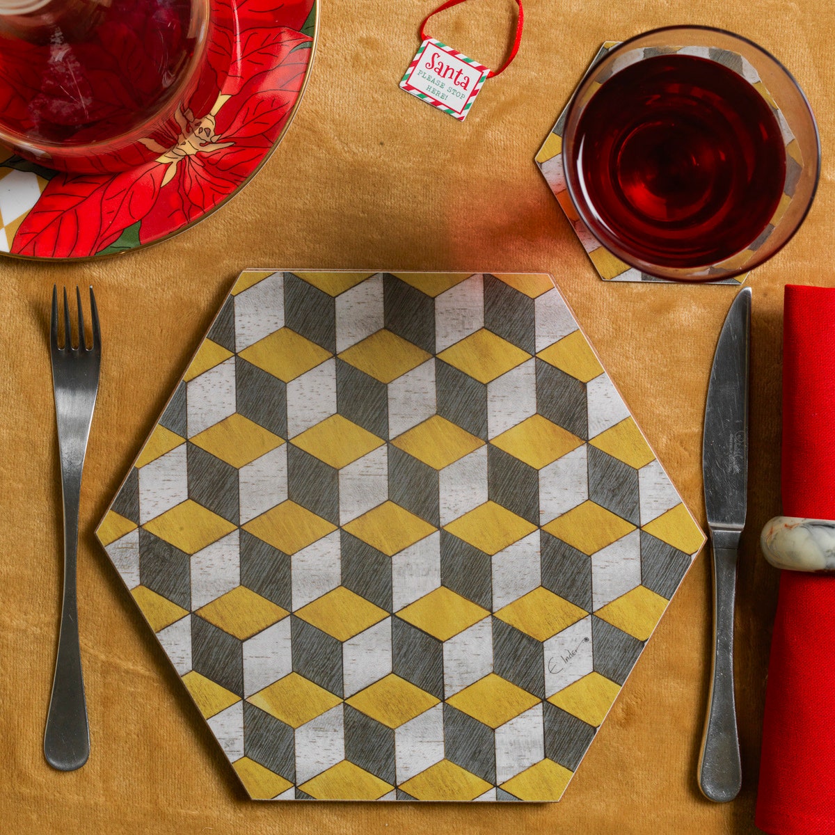 Small Placemats of the Highest Quality. Mustard Yellow and Greys. Hexagonal Shape. Heat Resistant Melamine. Singles or Sets Made in UK - Etsy