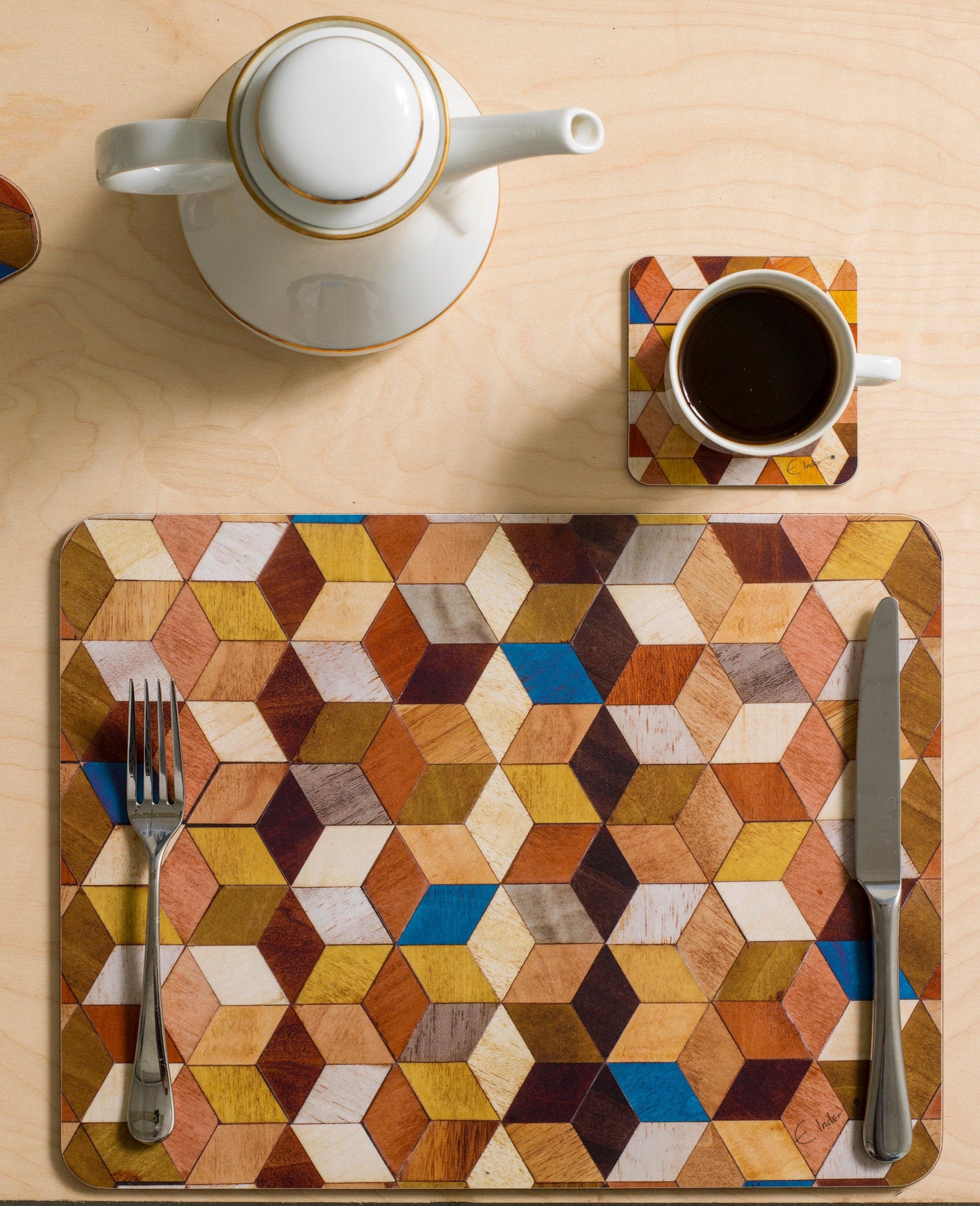 Large Placemats Set. Warm earthy shades with a pop of blue Etsy