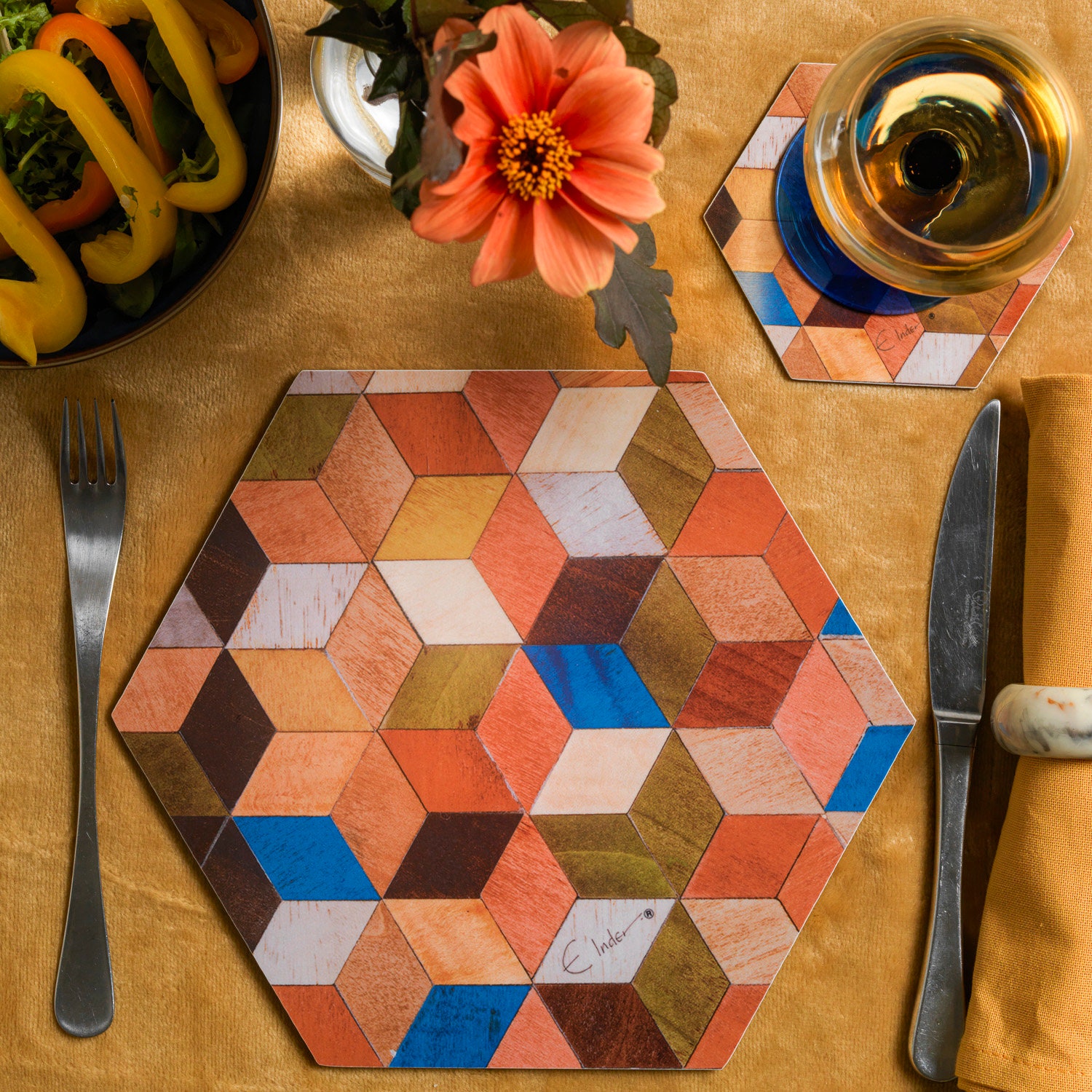 Placemats in Earthy Shades With a Pop of Blue Leo Range. Heat Etsy UK