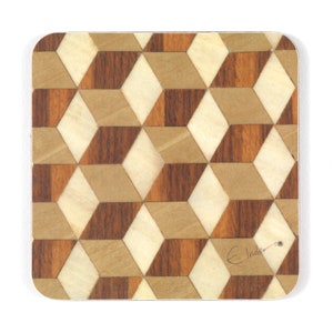 6 Coasters in assorted colours in a Mid Century Modern Geometric design. Brighten your coffee table. International shipping image 4