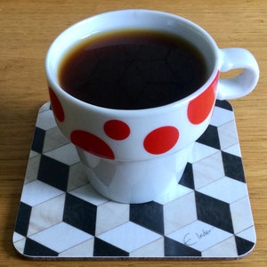 Art Deco Coasters UK: Abstract Geometric Design - Black, White & Latte - Letterbox Gift