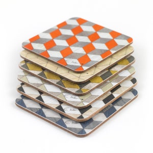 6 Coasters in assorted colours in a Mid Century Modern Geometric design. Brighten your coffee table. International shipping image 8