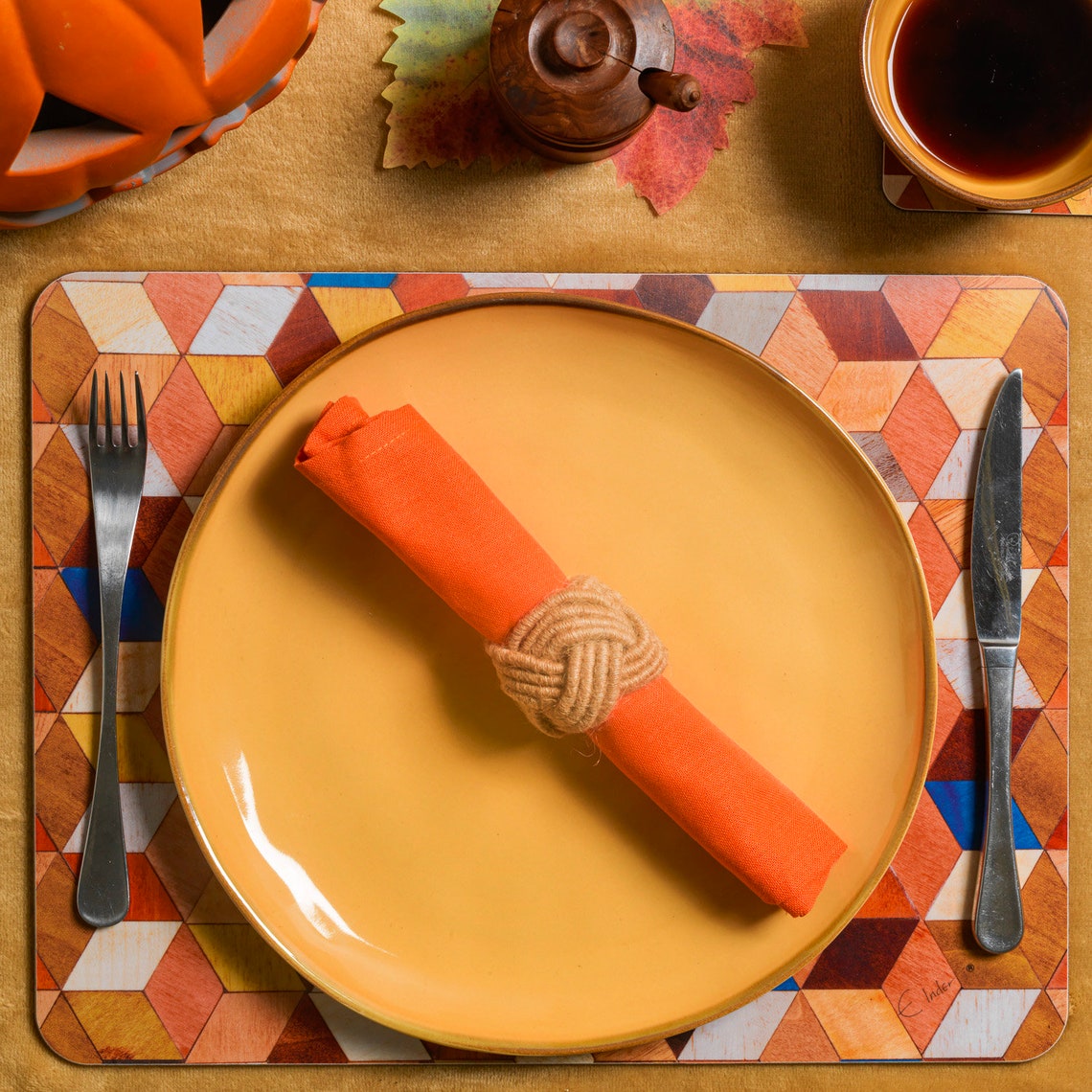 Large Placemats Set. Warm Earthy Shades With a Pop of Blue Etsy UK