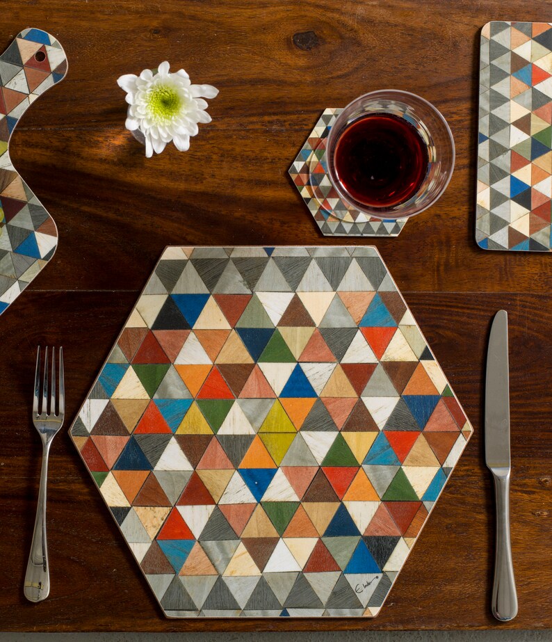 4 Large Placemats. Hexagonal. Melamine Heat Resistant. Boho Etsy