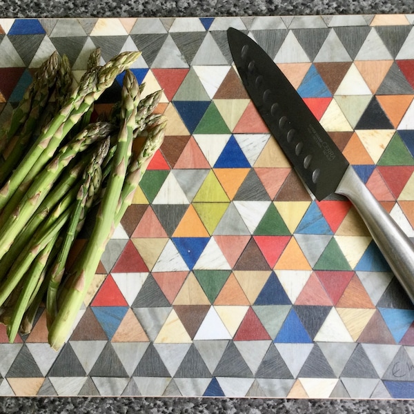 Large or Extra Large Chopping board in double sided durable melamine. Boho Mosaic design from the Harlequin range. 100% food safe certified.