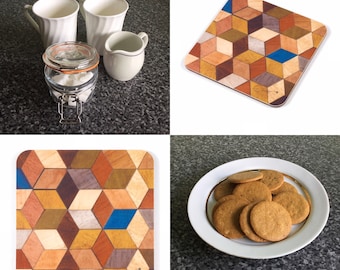 Mid Century Coaster: Geometric Pattern, Heat Proof Melamine