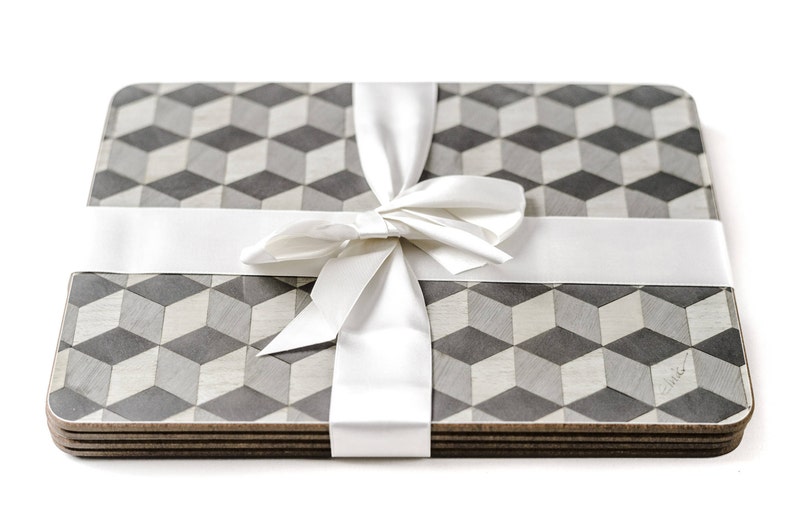 6 Large Place Mats Set Heat Resistant Geometric Savile Row Etsy