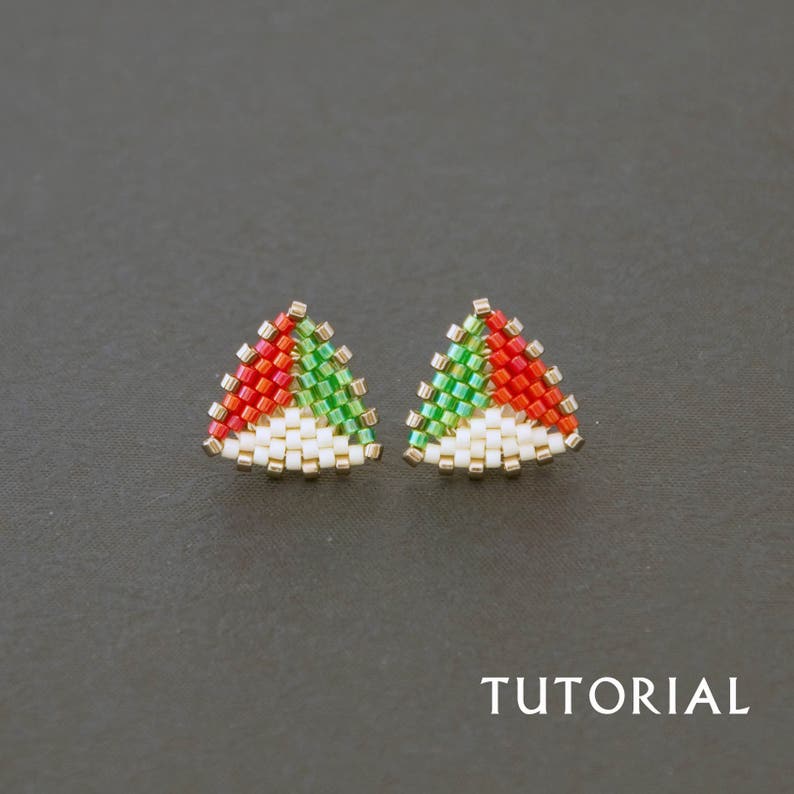Seed Bead Stud Earring Tutorial Simple Beading Pattern Weaving Etsy
