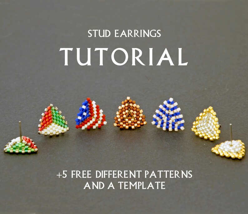 Seed Bead Stud Earring Tutorial Simple Beading Pattern Weaving Instruction Beginner Triangle Beadwork Small Diy Jewelry Free Template How To