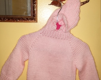 Back-zippered baby sweater with hood