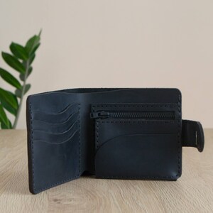 Leather Bifold Wallet, Leather wallet men, personalized leather zipper wallet, wallet leather men, personalized wallet leather, Gift For Dad image 2