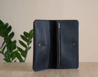 Cartera de piel mujer, cartera de piel, cartera larga de piel, cartera de piel personalizada, cartera de piel con cremallera, regalo día de la madre