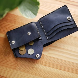 Cartera de cuero azul oscuro, Cartera de cuero personalizada para hombre, Monedero, Cartera plegable, Regalo para novio, Esposo, Papá
