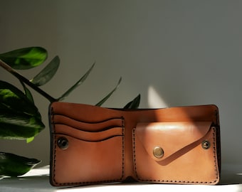 Cartera de piel personalizada para hombre, Cartera con compartimento para monedas, Cartera de piel para mujer, Cartera pequeña marrón, Cartera de piel plegable