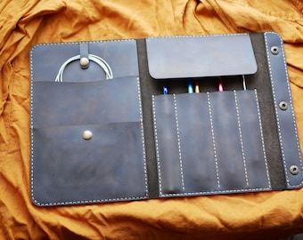 Estuche de cuero para agujas de tejer, Porta agujas de cuero, Estuche para agujas de tejer, Estuche para agujas circulares, Organizador de agujas de crochet, Regalo de Navidad