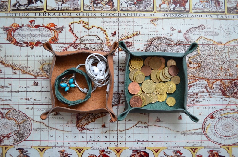 leather organizer housewarming gift gift for him Leather Coin Tray Holder Office tray Leather tray desk organizer leather bowl