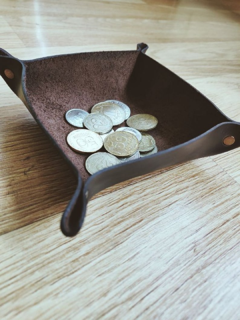 leather organizer housewarming gift gift for him Leather Coin Tray Holder Office tray Leather tray desk organizer leather bowl