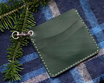 Leather Card Wallet Keychain: Slim Pocket Wallet with Carabiner