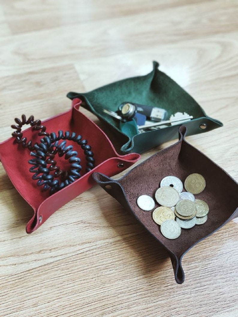 Leather tray, housewarming gift, Office tray, leather bowl, leather organizer, Leather Coin Tray Holder, desk organizer, gift for him image 3