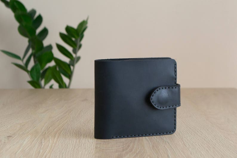 Leather Bifold Wallet, Leather wallet men, personalized leather zipper wallet, wallet leather men, personalized wallet leather, Gift For Dad Black