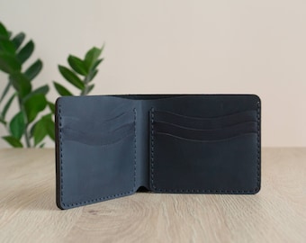 Cartera de cuero para hombre, Cartera fina personalizada, Cartera de cuero personalizada, Billetero para hombre, Cartera negra con ranuras para tarjetas