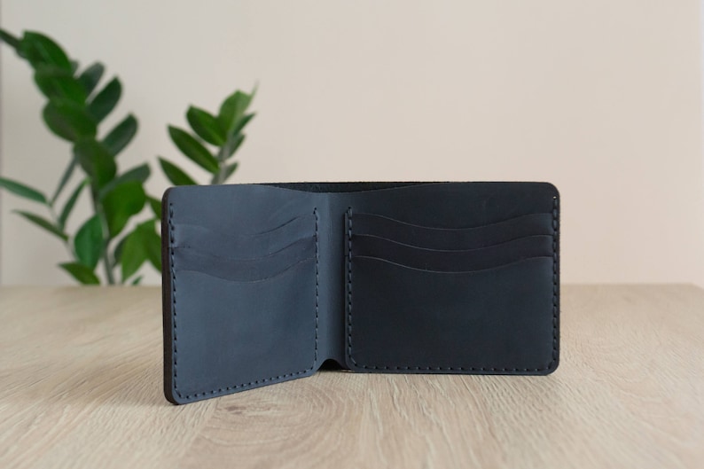 Cartera de cuero para hombre, Cartera fina personalizada, Cartera de cuero personalizada, Billetero para hombre, Cartera negra con ranuras para tarjetas Negro