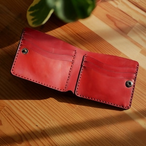 Cartera de piel, Cartera de piel roja, Cartera fina personalizada, Cartera pequeña, Cartera plegable, Cartera pequeña mujer imagen 1