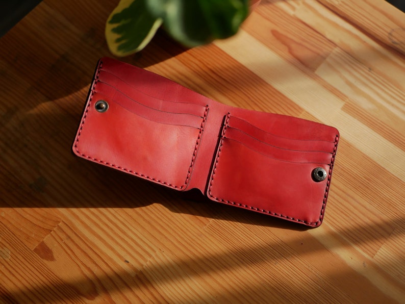 Cartera de piel, Cartera de piel roja, Cartera fina personalizada, Cartera pequeña, Cartera plegable, Cartera pequeña mujer imagen 1