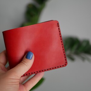Cartera de cuero para hombre, Cartera fina personalizada, Cartera de cuero personalizada, Billetero para hombre, Cartera negra con ranuras para tarjetas Rojo