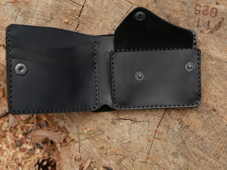 Cartera de cuero plegable, Cartera de cuero personalizada para hombre, Cartera marrón para hombre, Regalo para novio, Regalo de cuero para esposo Negro