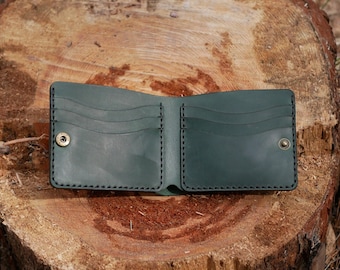 Cartera de cuero para mujer, Cartera de cuero personalizada, Tarjetero de cuero, Cartera plegable para hombre, Regalo para el Día del Padre, Cartera de cuero hecha a mano