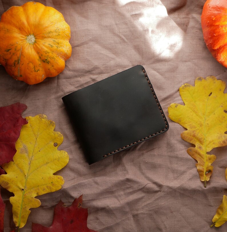 Cartera de cuero plegable, Cartera de cuero personalizada para hombre, Cartera marrón para hombre, Regalo para novio, Regalo de cuero para esposo imagen 1