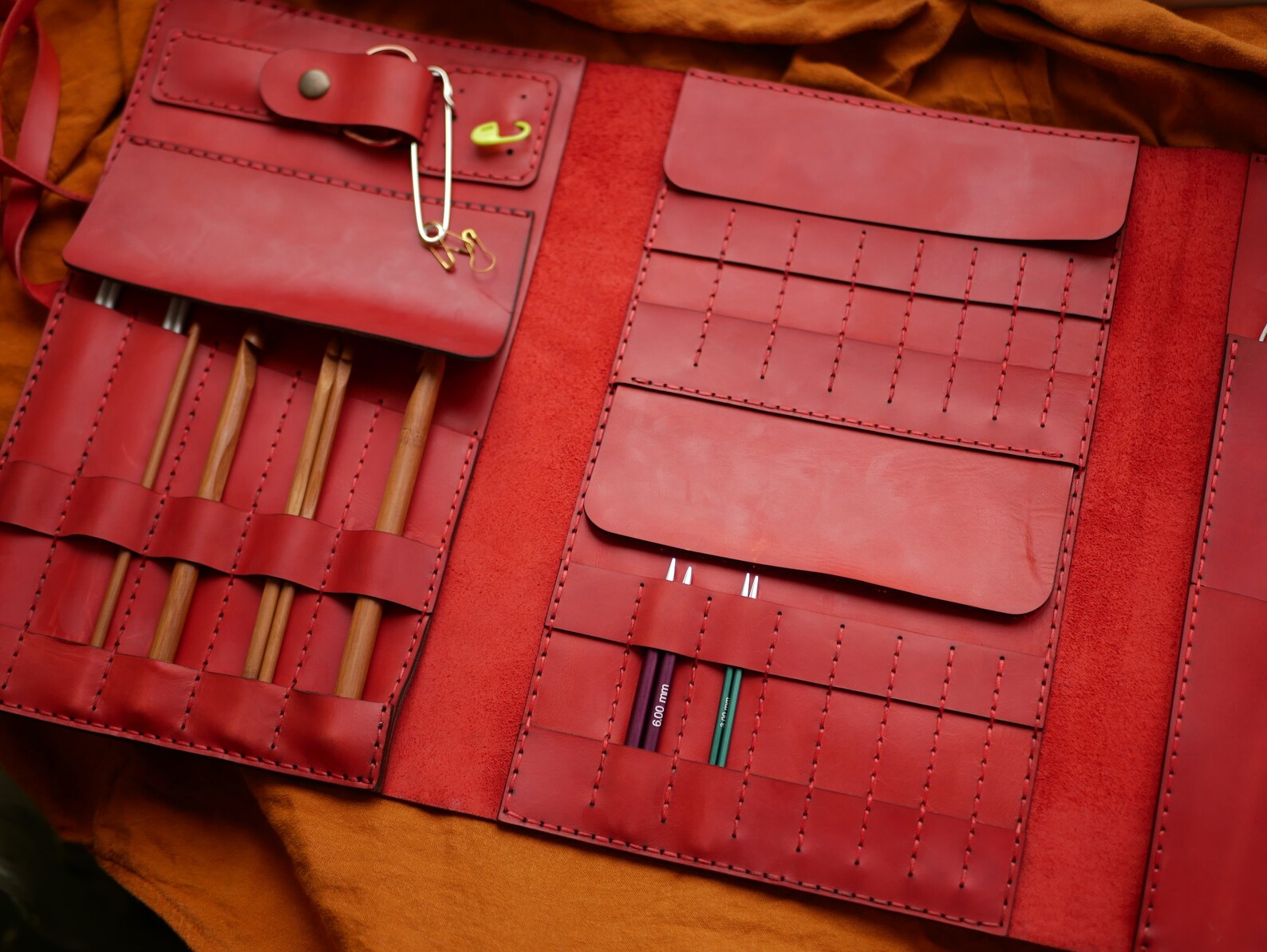 Knitting Needle Case Leather Knitting Needle Organizer Leather Tool