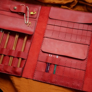 Handgefertigt Leder Stricknadel Organizer: Rund- & Häkelnadel Etui