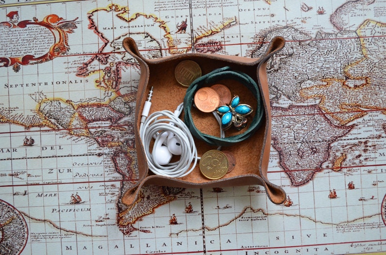 leather organizer housewarming gift gift for him Leather Coin Tray Holder Office tray Leather tray desk organizer leather bowl