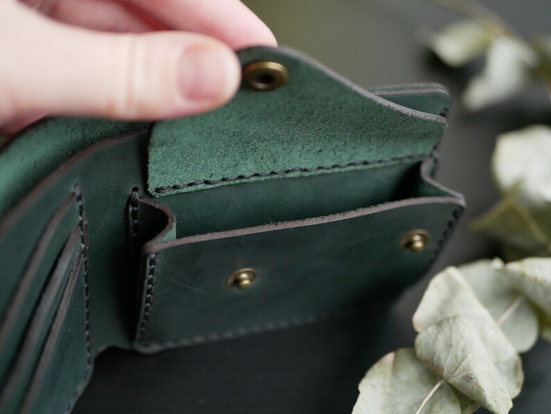 Bifold wallet Leather dark blue wallet with a compartment for coins Personalized leather wallet mens
