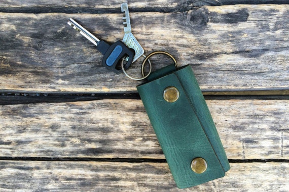 Handcrafted Leather Key Pouch: Button Closure Keychain