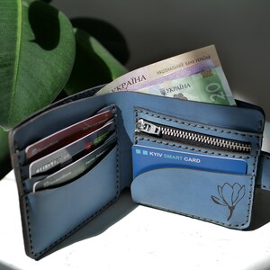 Leather Bifold Wallet, Leather wallet men, personalized leather zipper wallet, wallet leather men, personalized wallet leather, Gift For Dad image 3