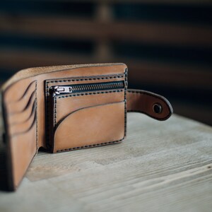 Leather Bifold Wallet, Leather wallet men, personalized leather zipper wallet, wallet leather men, personalized wallet leather, Gift For Dad Tobacco