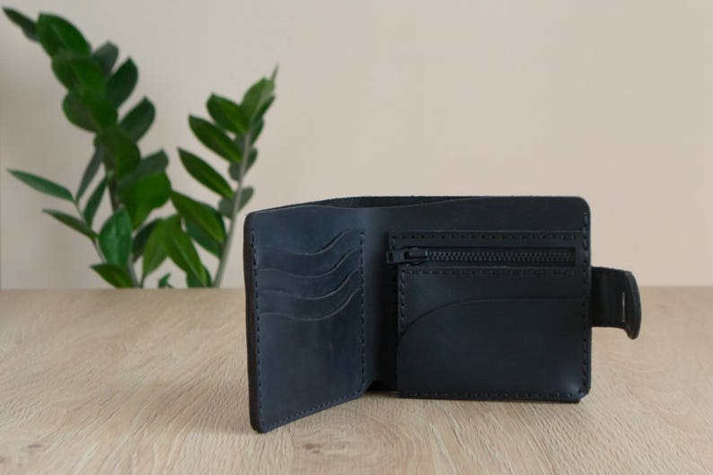 Leather Bifold Wallet, Leather wallet men, personalized leather zipper wallet, wallet leather men, personalized wallet leather, Gift For Dad image 2