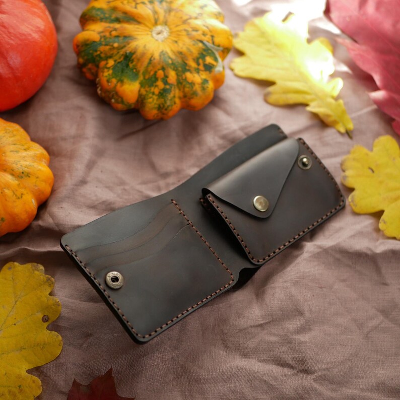 Cartera de cuero plegable, Cartera de cuero personalizada para hombre, Cartera marrón para hombre, Regalo para novio, Regalo de cuero para esposo imagen 2