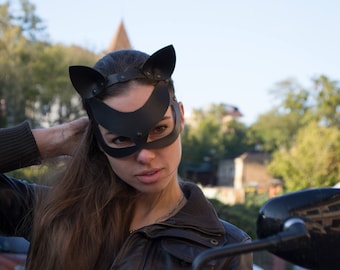 Halloween Mask, Valentines day gift, Cat Mask, Leather cat mask, Fetish Mask, Leather party mask, Gift for her