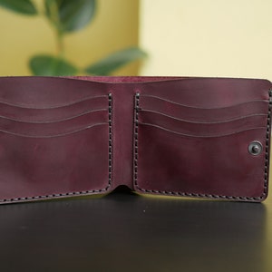 Cartera de piel, Cartera de piel roja, Cartera fina personalizada, Cartera pequeña, Cartera plegable, Cartera pequeña mujer Burgundy
