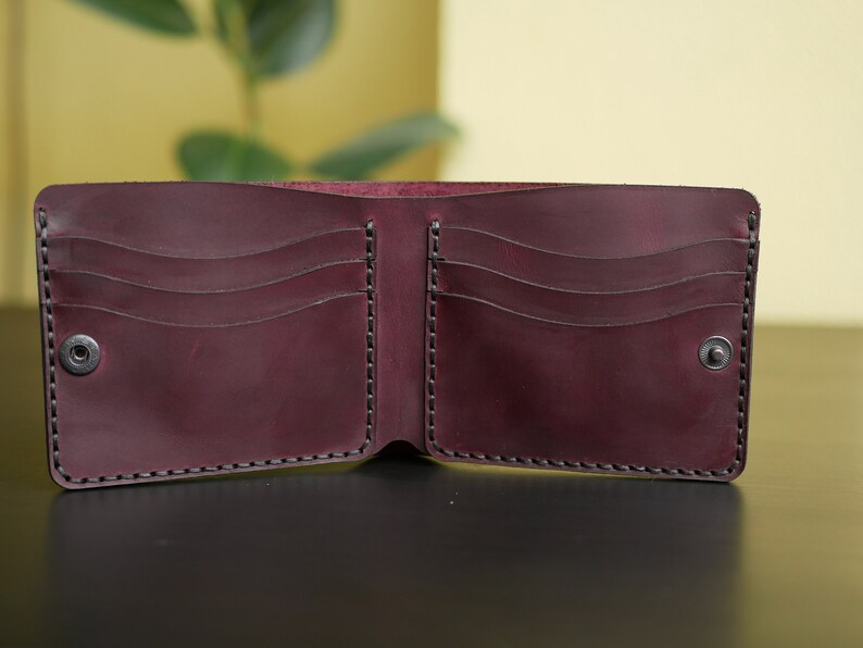 Cartera de piel, Cartera de piel roja, Cartera fina personalizada, Cartera pequeña, Cartera plegable, Cartera pequeña mujer Burgundy