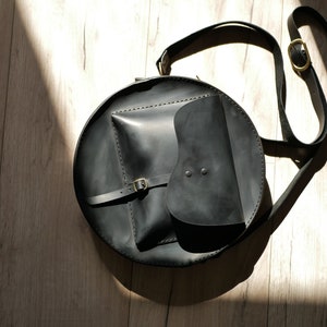 Black Leather Bag, Womens Leather Round Bag, Leather Shoulder Bag ...