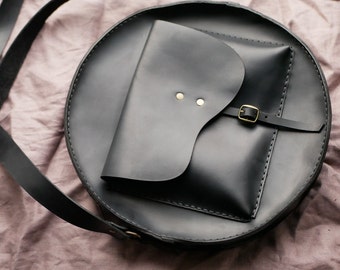 Round crossbody bag, Circle leather bag, Womens leather round bag, Small leather bag, Shoulder bag, Vintage bag