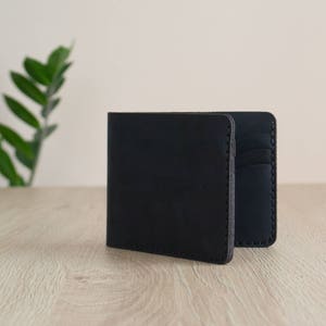 Cartera de cuero para hombre, Cartera fina personalizada, Cartera de cuero personalizada, Billetero para hombre, Cartera negra con ranuras para tarjetas imagen 2