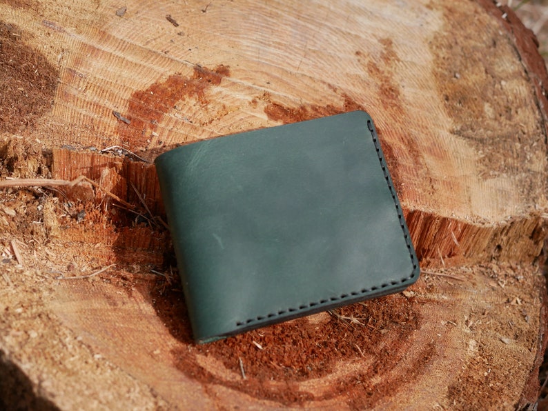Cartera de cuero para hombre, Cartera fina personalizada, Cartera de cuero personalizada, Billetero para hombre, Cartera negra con ranuras para tarjetas Dark green