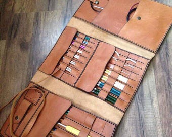 Leather needle case, Handmade Knitting Needle Organizer, Needles roll case, Knit needles case, Circular case Knitting, needles organizer